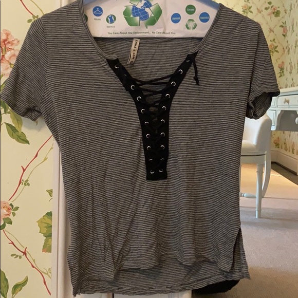 Emma and Sam Striped Lace Up T shirt - Picture 3 of 6